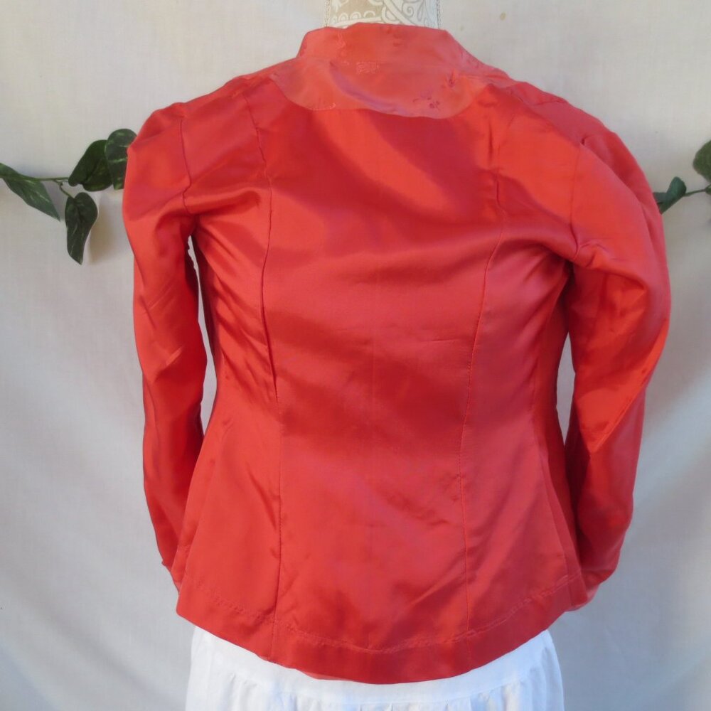 Vintage Jacket Coral Orange Fitted Dressy Asian Floral Brocade Blazer Size SP - Picture 7 of 10